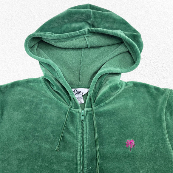 Y2K Lilly Pulitzer Green Velour Tracksuit Lounge Set Pink Palm Logo Size Large - Picture 9 of 14